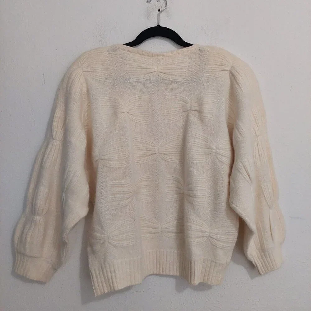 Schrader Vintage 80s Cream Knit Sweater Wool Angora Blend Butterfly Effect‎ Sz M